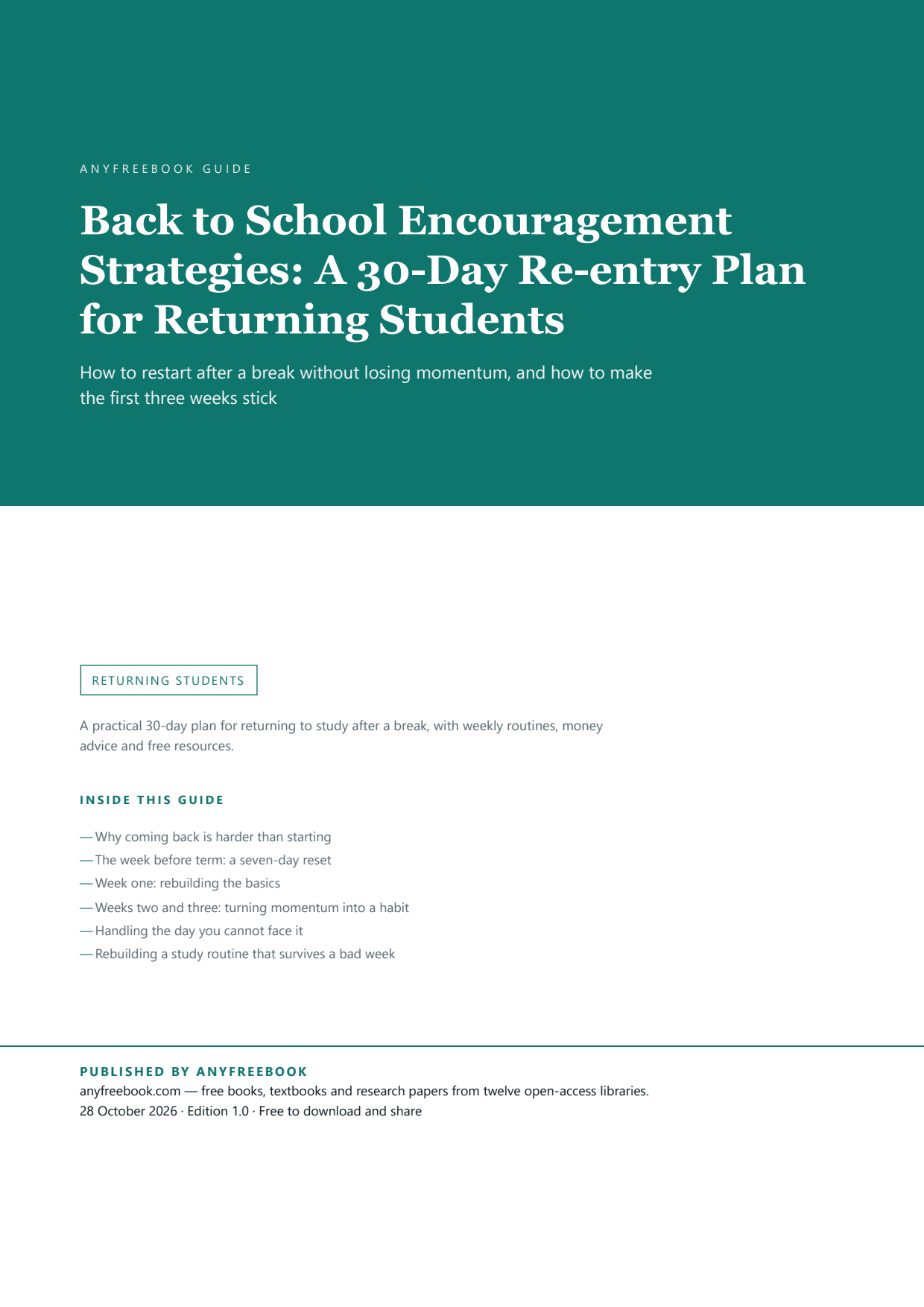 Back to School Encouragement Strategies: A 30-Day Re-entry Plan for Returning Students